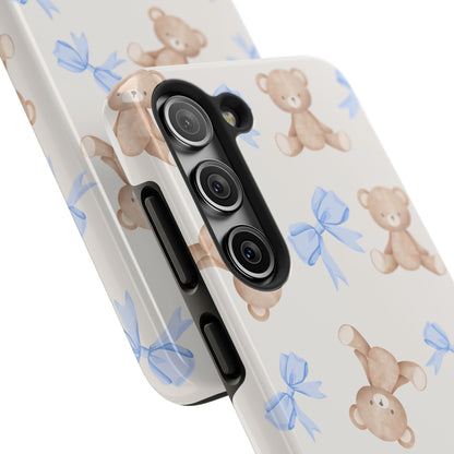 Teddy Bear Pattern Tough Phone Case — Cute Blue Bows