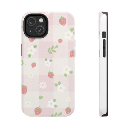 Strawberries & Flowers Tough Phone Case — Floral Fruit Protective Cover