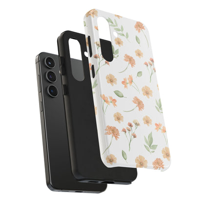 Floral Peach Watercolor Tough Phone Case — Protective Botanical iPhone Case