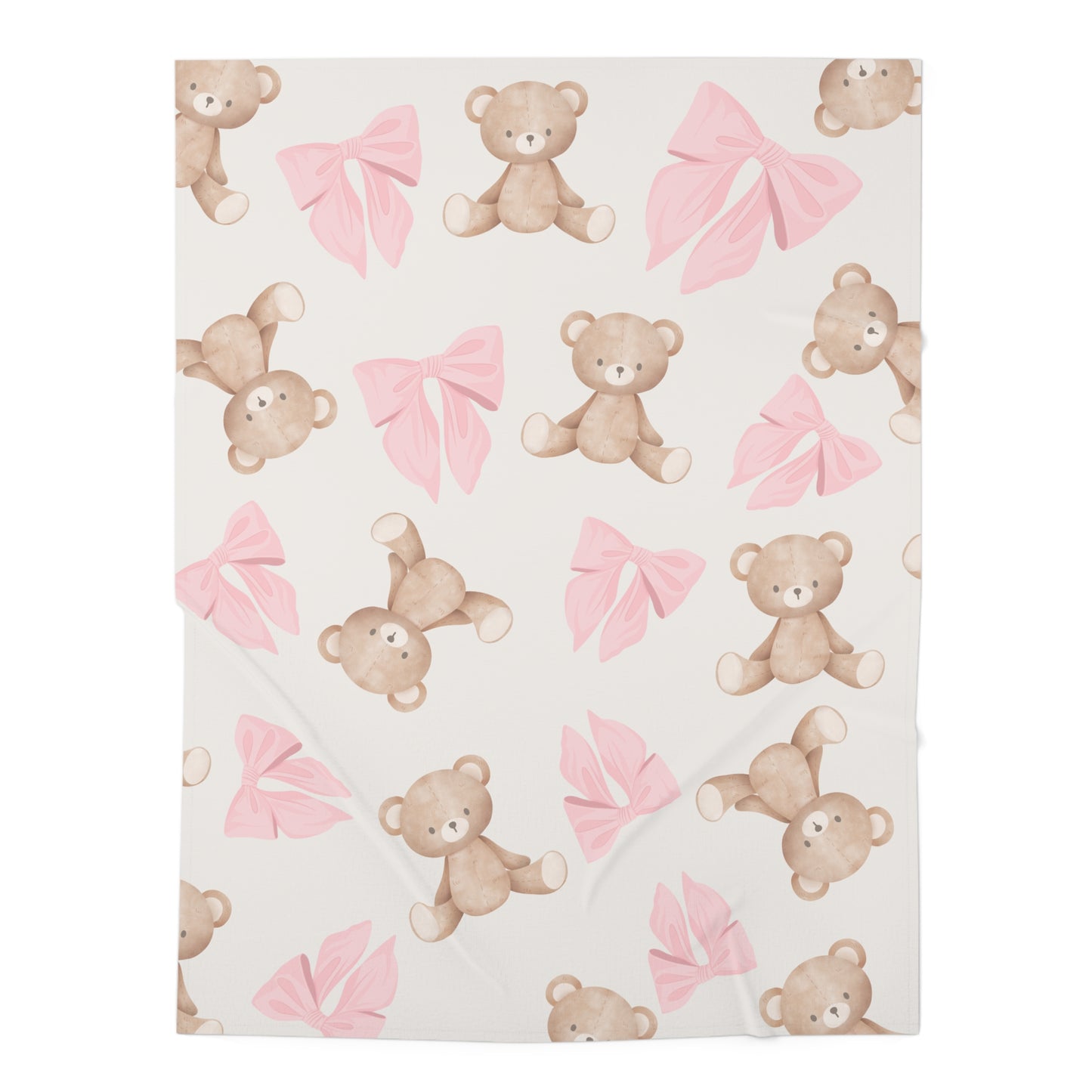 Teddy Bear & Pink Bows Baby Swaddle Blanket — Soft Newborn Wrap