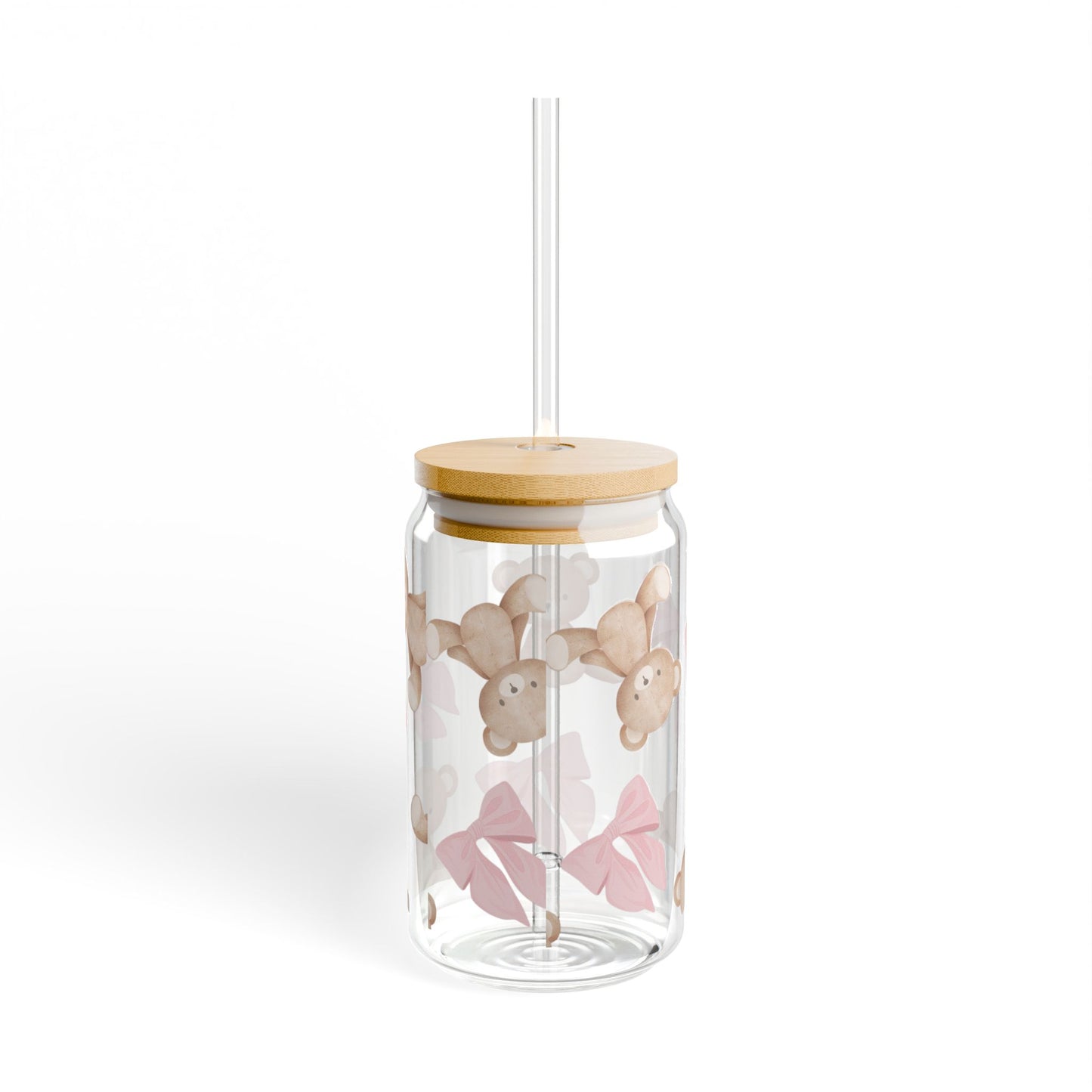 16oz Sipper Glass — Pink Coquette Bows & Teddy Bears