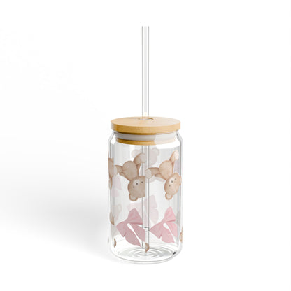 16oz Sipper Glass — Pink Coquette Bows & Teddy Bears
