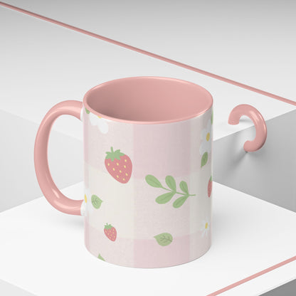 Strawberry Accent Coffee Mug — Pink or Green Interior (11oz & 15oz)
