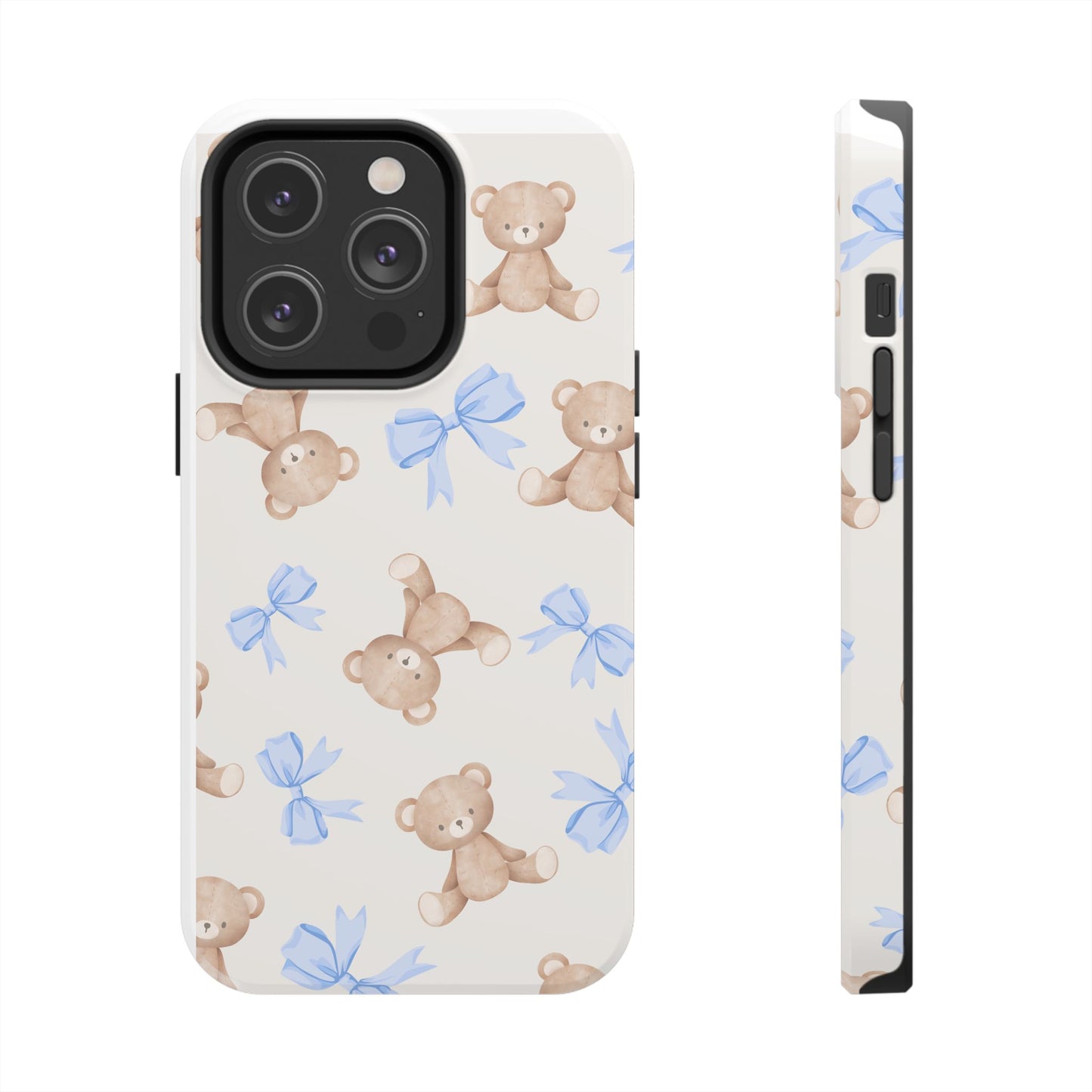 Teddy Bear Phone Case with Blue Bows