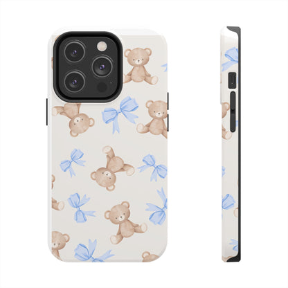 Teddy Bear Phone Case with Blue Bows
