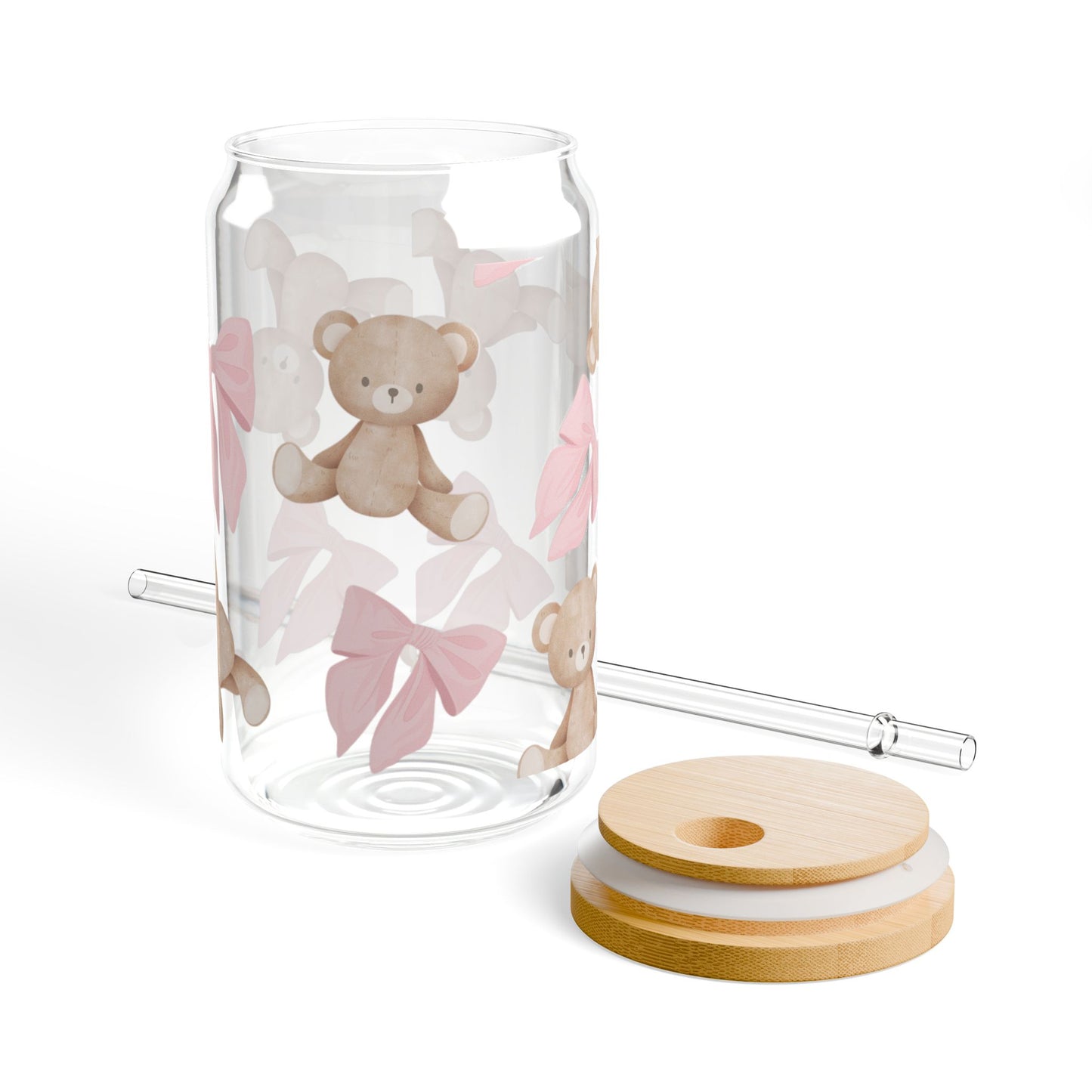16oz Sipper Glass — Pink Coquette Bows & Teddy Bears