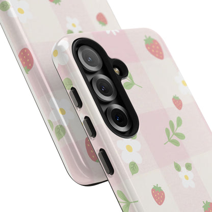 Strawberries & Flowers Tough Phone Case — Floral Fruit Protective Cover