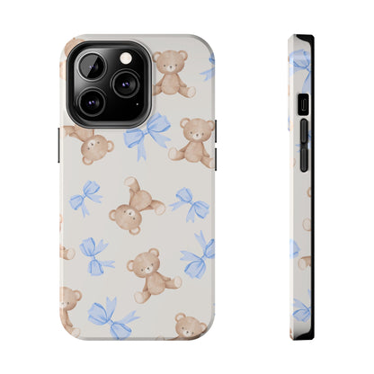 Teddy Bear Phone Case with Blue Bows