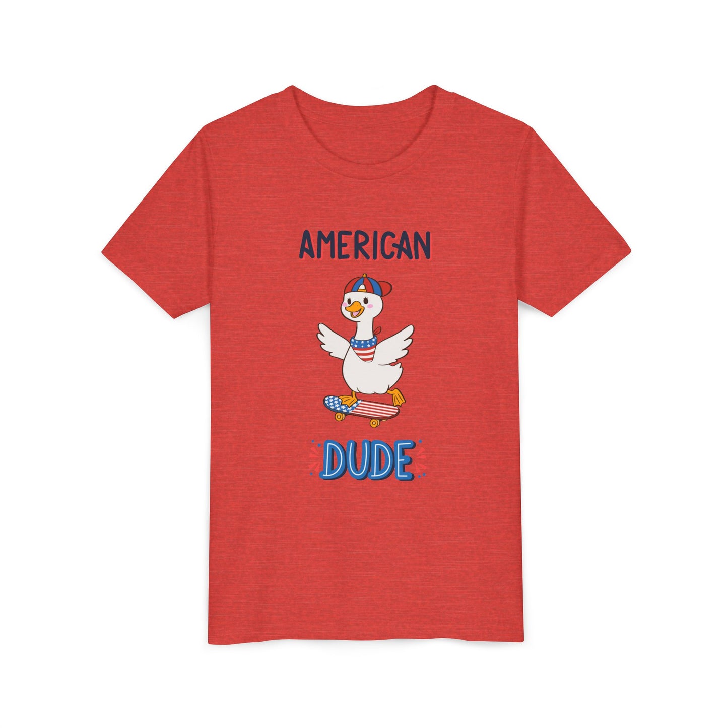 Youth Tee — "American Dude" Skateboarding Duck Graphic