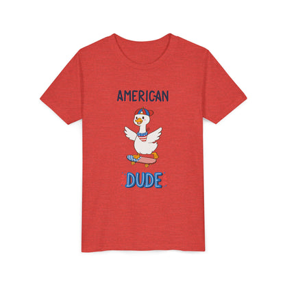 Youth Tee — "American Dude" Skateboarding Duck Graphic