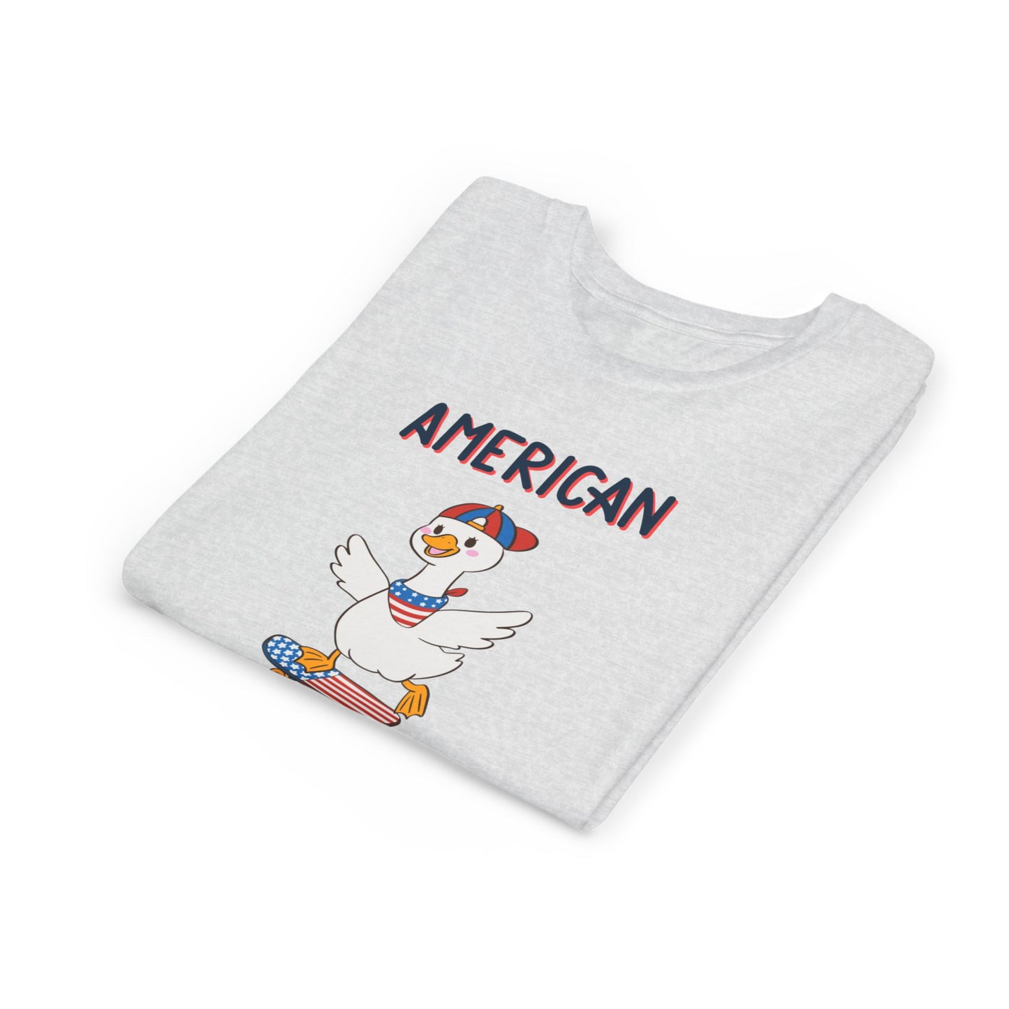 Youth Tee — "American Dude" Skateboarding Duck Graphic