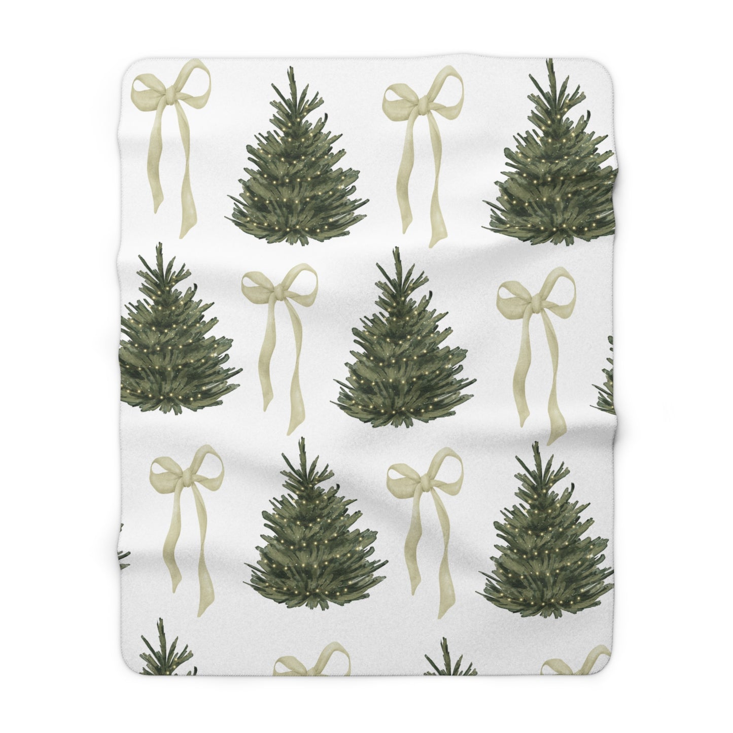 Christmas Tree Sherpa Fleece Blanket — Cozy Blanket with Coquette Bows