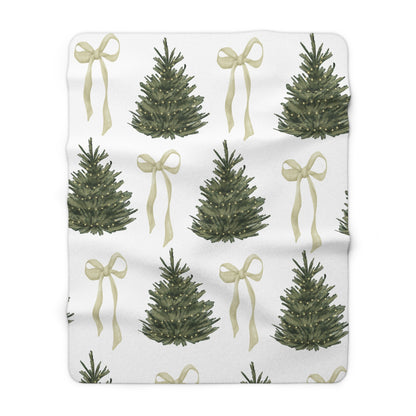 Christmas Tree Sherpa Fleece Blanket — Cozy Blanket with Coquette Bows