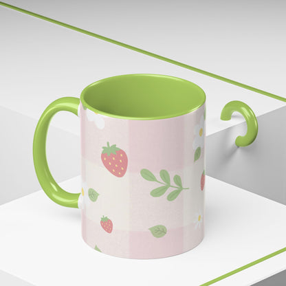 Strawberry Accent Coffee Mug — Pink or Green Interior (11oz & 15oz)