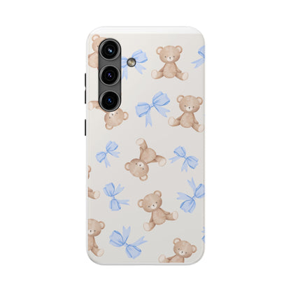 Teddy Bear Phone Case with Blue Bows