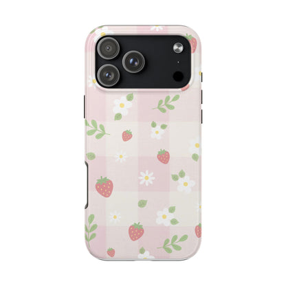 Strawberries & Flowers Tough Phone Case — Floral Fruit Protective Cover