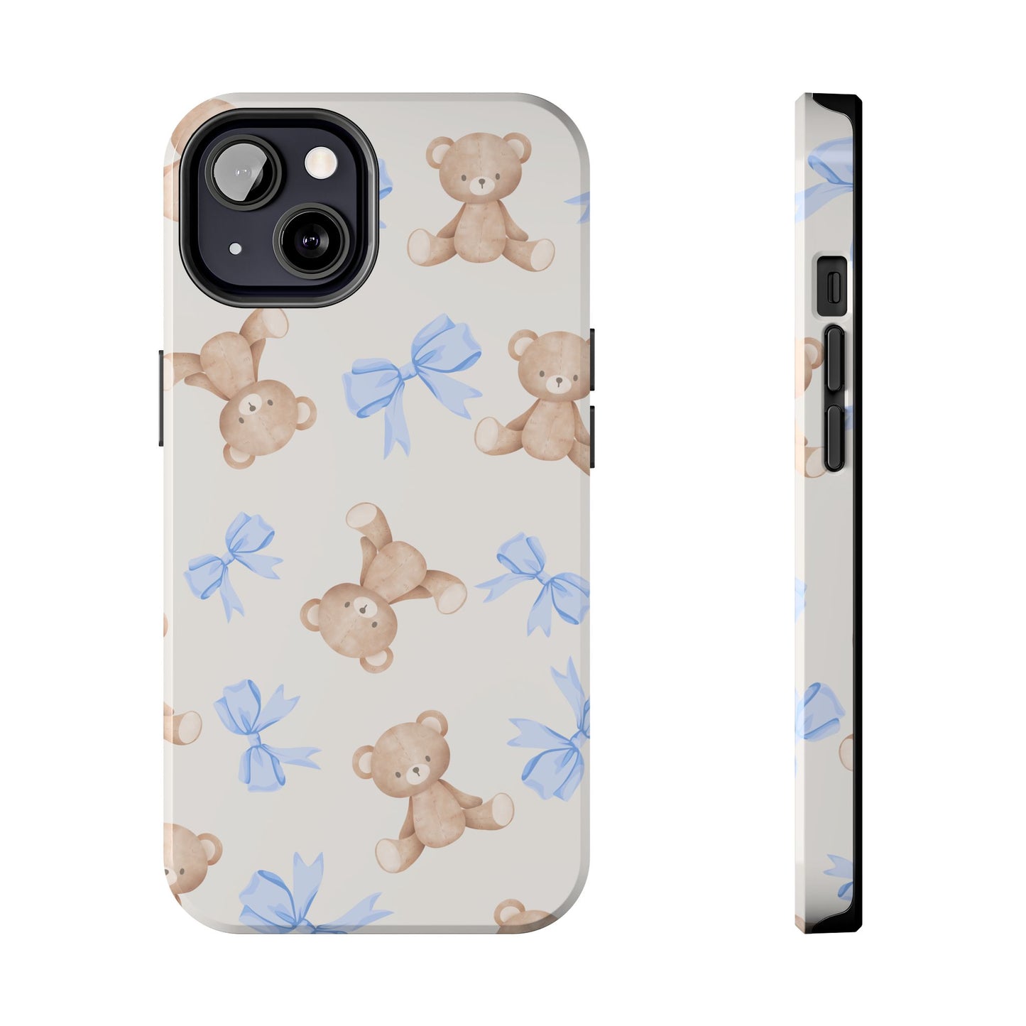 Teddy Bear Pattern Tough Phone Case — Cute Blue Bows