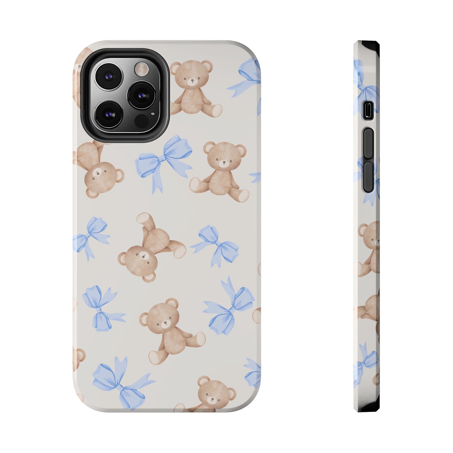 Teddy Bear Pattern Tough Phone Case — Cute Blue Bows