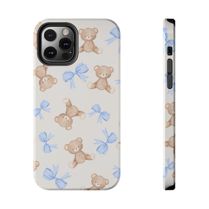 Teddy Bear Pattern Tough Phone Case — Cute Blue Bows