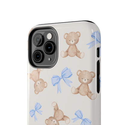 Teddy Bear Phone Case with Blue Bows