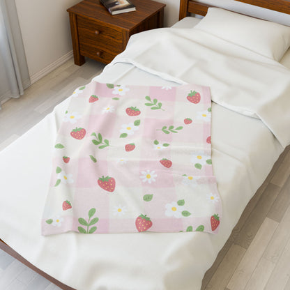 Strawberry Blossom Velveteen Plush Blanket