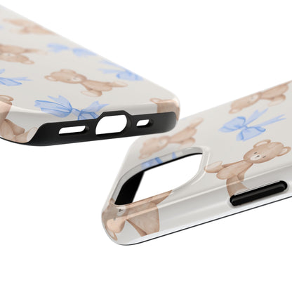 Teddy Bear Pattern Tough Phone Case — Cute Blue Bows