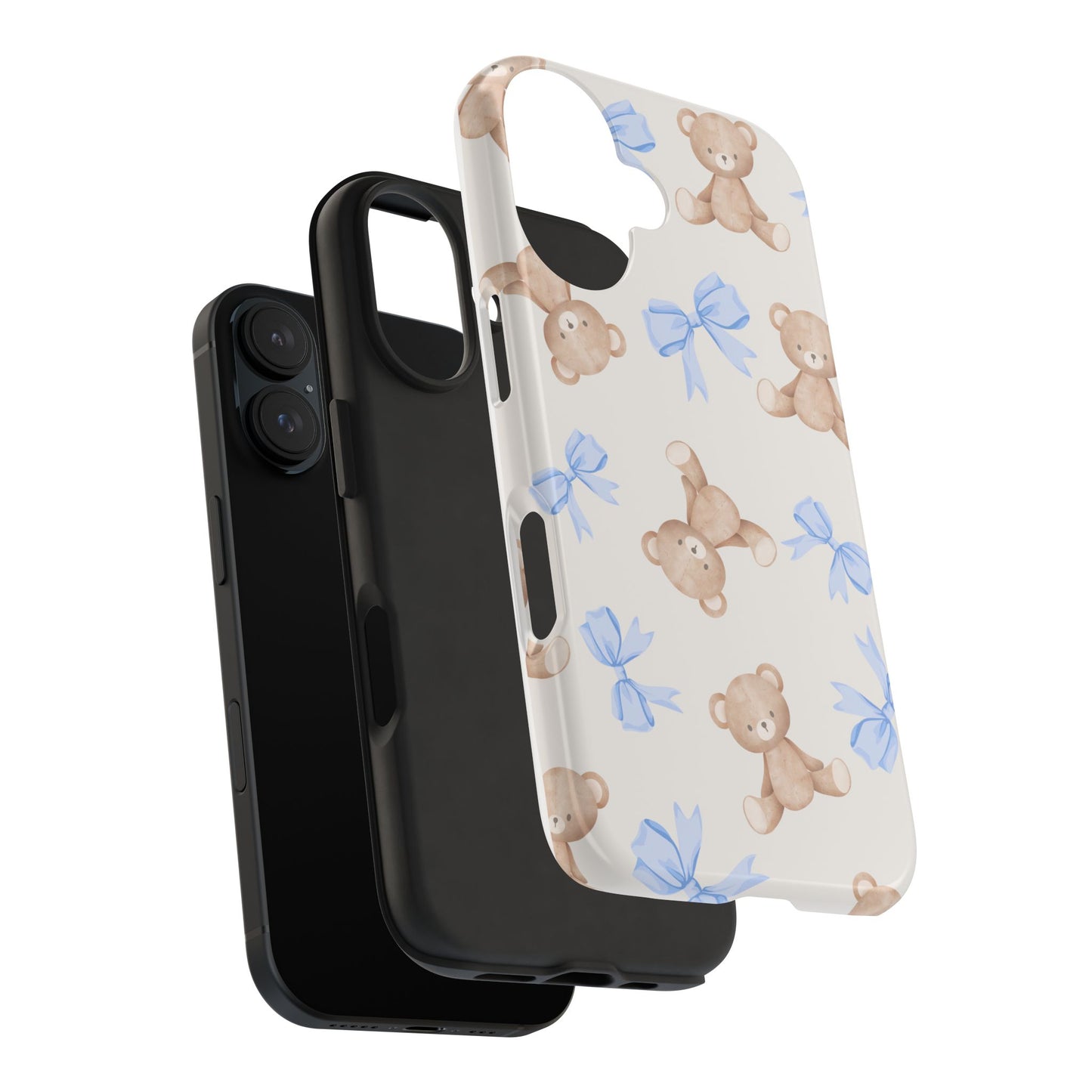 Teddy Bear Pattern Tough Phone Case — Cute Blue Bows