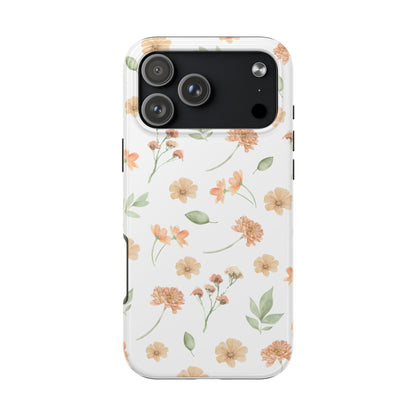 Floral Peach Watercolor Tough Phone Case — Protective Botanical iPhone Case