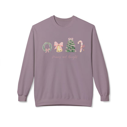 Pink Christmas Icons Crewneck Sweatshirt – Merry and Bright Holiday Pullover