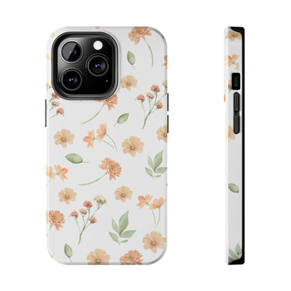 Floral Peach Watercolor Tough Phone Case — Protective Botanical iPhone Case
