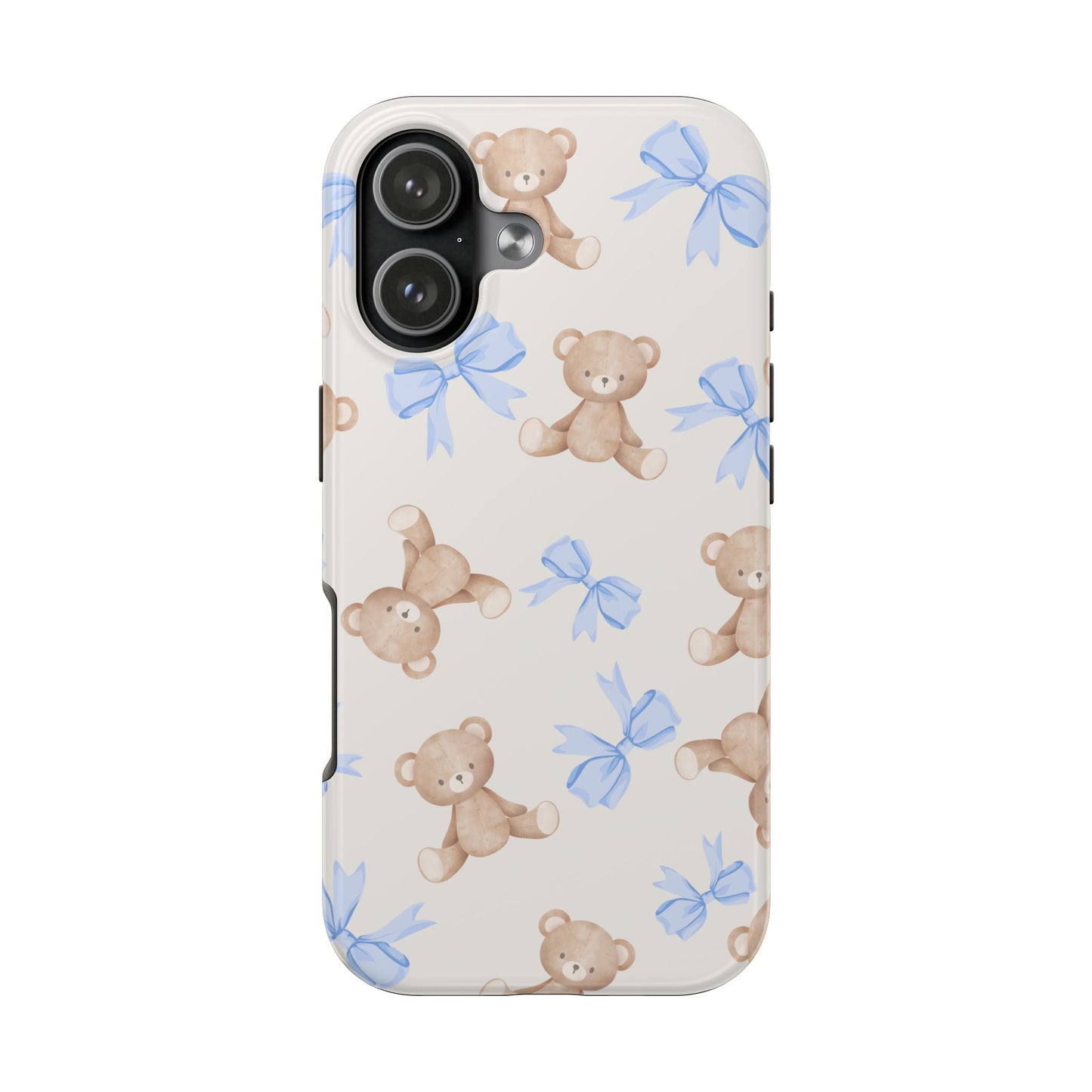 Teddy Bear Pattern Tough Phone Case — Cute Blue Bows