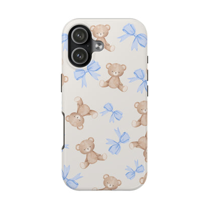Teddy Bear Pattern Tough Phone Case — Cute Blue Bows