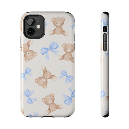 Teddy Bear Pattern Tough Phone Case — Cute Blue Bows