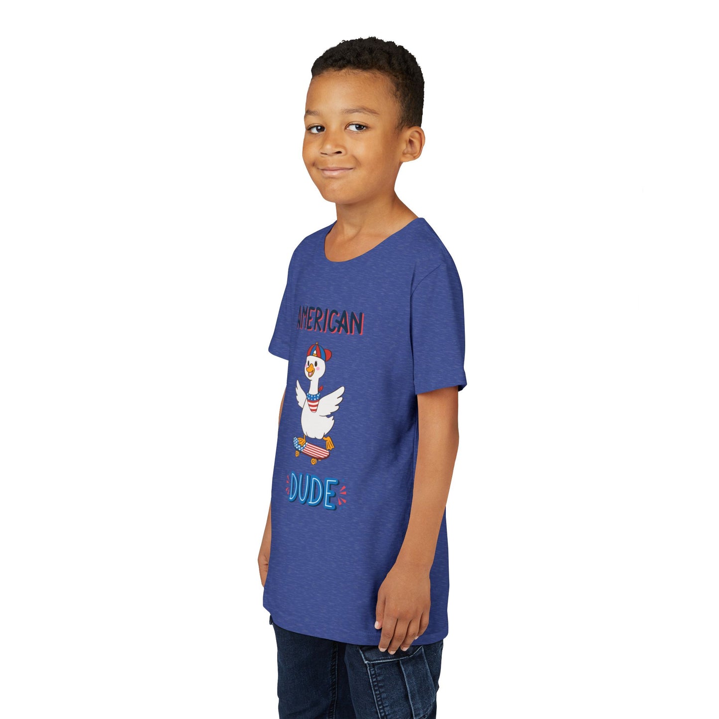 Youth Tee — "American Dude" Skateboarding Duck Graphic