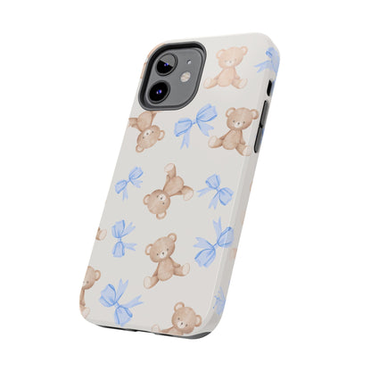 Teddy Bear Phone Case with Blue Bows
