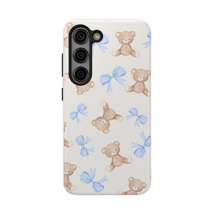 Teddy Bear Phone Case with Blue Bows