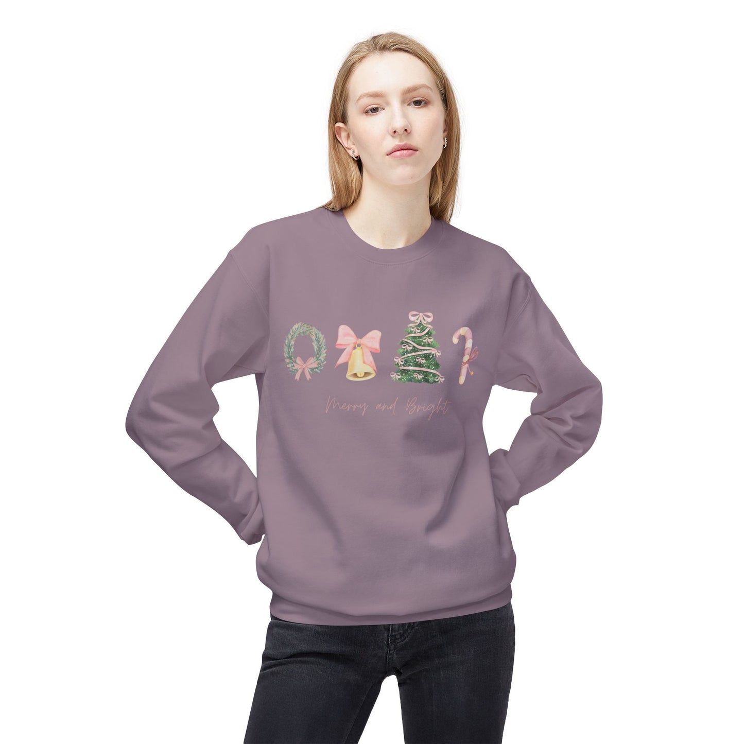 Pink Christmas Icons Crewneck Sweatshirt – Merry and Bright Holiday Pullover
