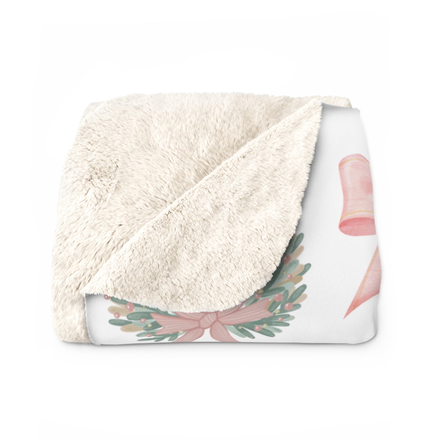 Pastel Christmas Sherpa Blanket – Wreaths, Trees & Candy Canes Holiday Throw