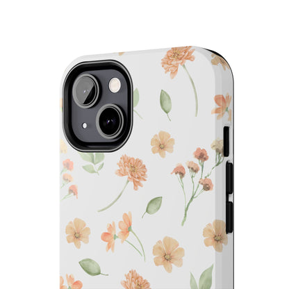 Floral Peach Watercolor Tough Phone Case — Protective Botanical iPhone Case