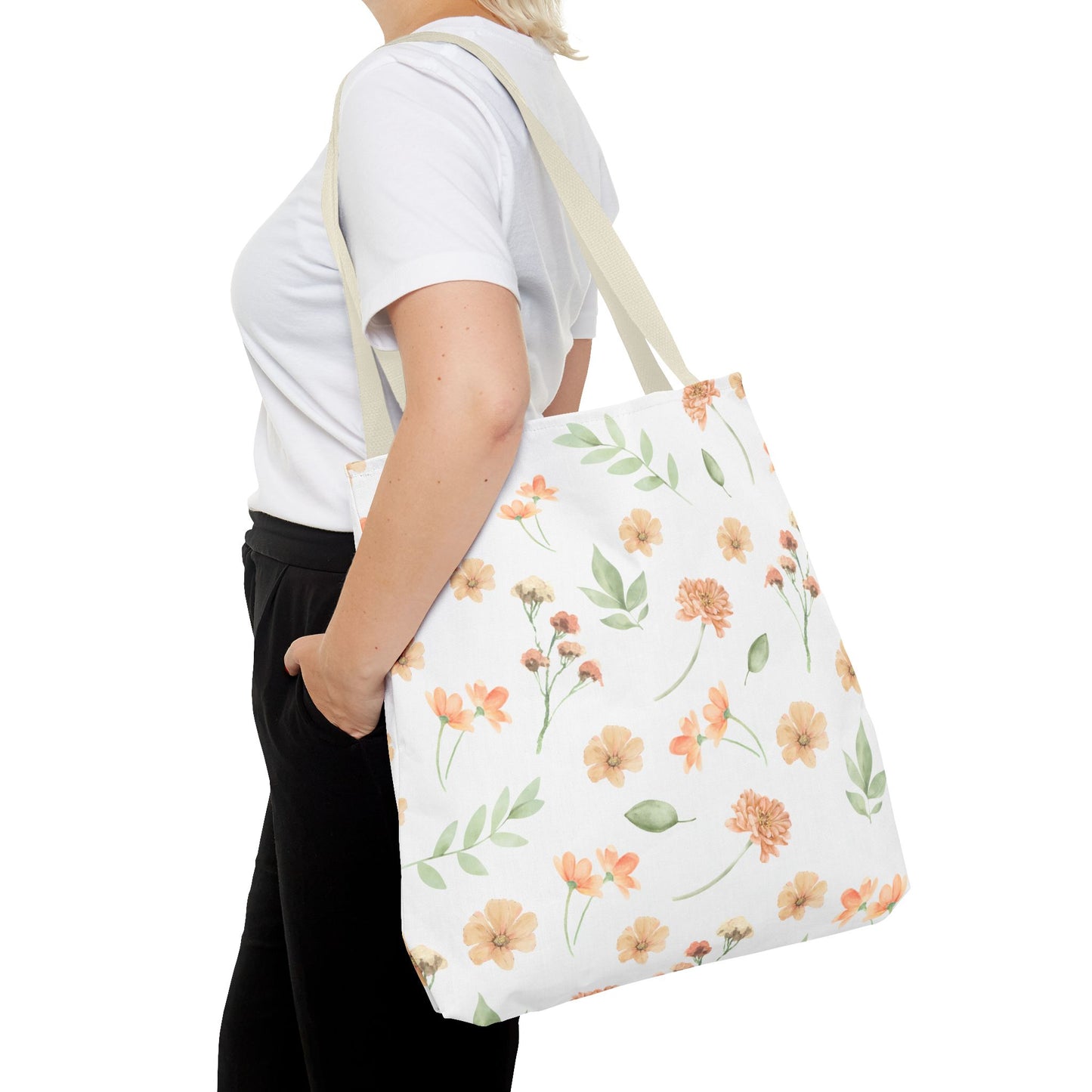 Floral Watercolor Tote Bag – Peach Blossom Pattern, Lightweight Everyday Market Tote