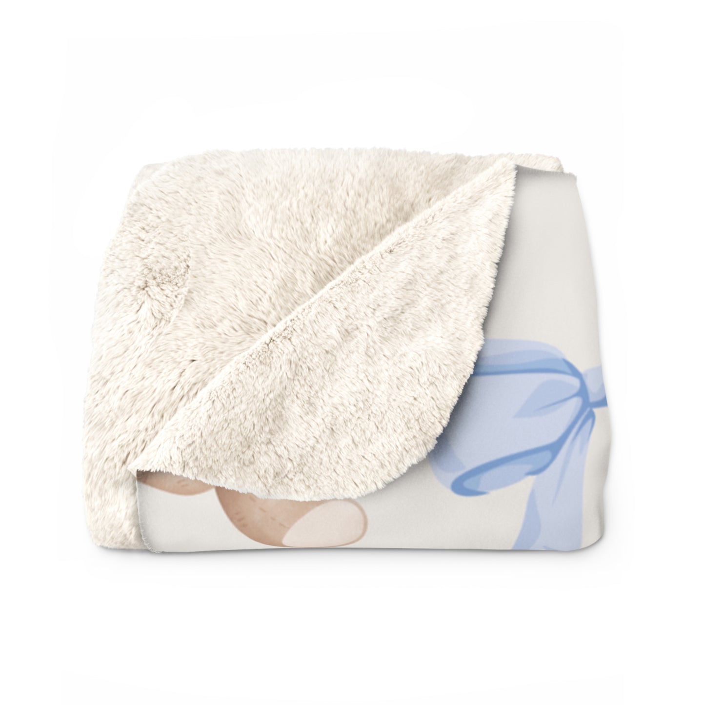 Teddy Bear Sherpa Fleece Blanket with Blue Coquette Bows
