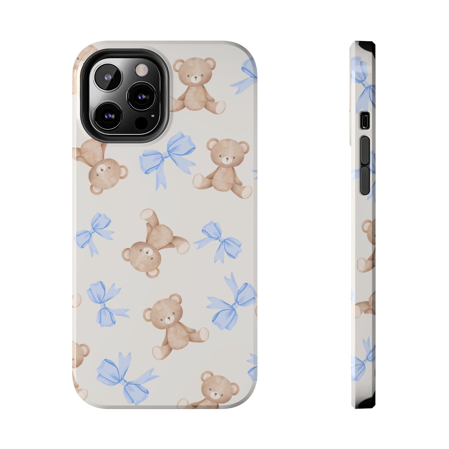 Teddy Bear Pattern Tough Phone Case — Cute Blue Bows