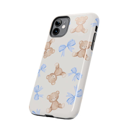 Teddy Bear Pattern Tough Phone Case — Cute Blue Bows