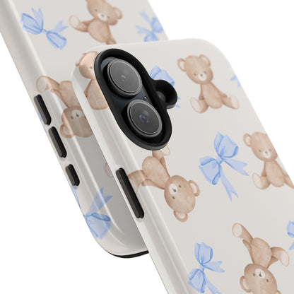 Teddy Bear Phone Case with Blue Bows
