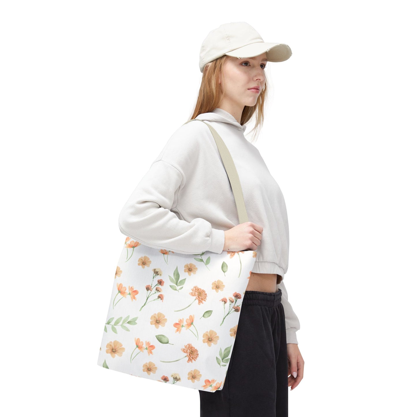 Floral Watercolor Tote Bag – Peach Blossom Pattern, Lightweight Everyday Market Tote