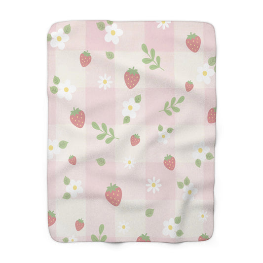 Strawberry Sherpa Fleece Blanket — Cozy Fruit Print Throw