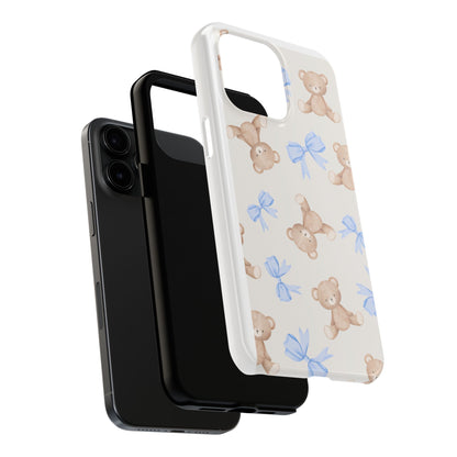Teddy Bear Phone Case with Blue Bows