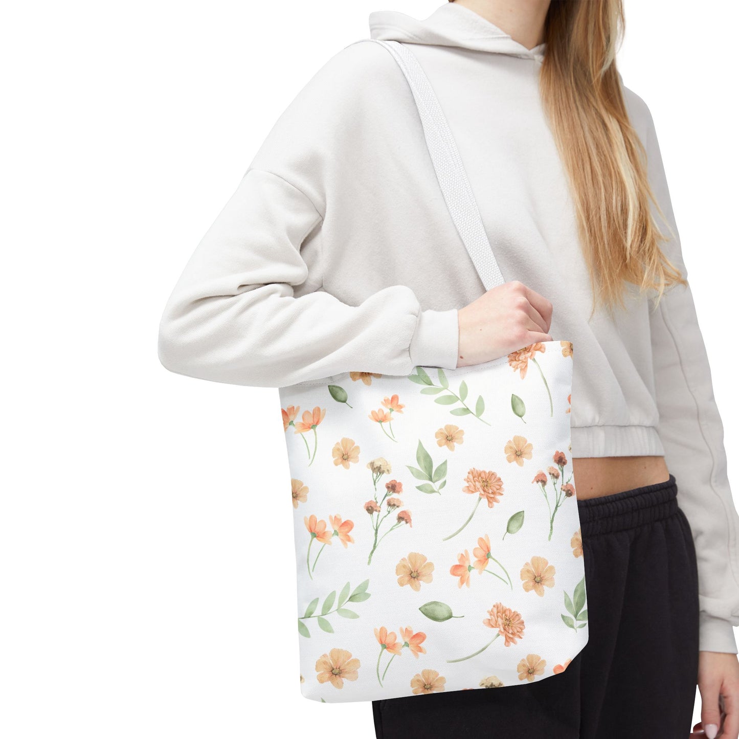 Floral Watercolor Tote Bag – Peach Blossom Pattern, Lightweight Everyday Market Tote