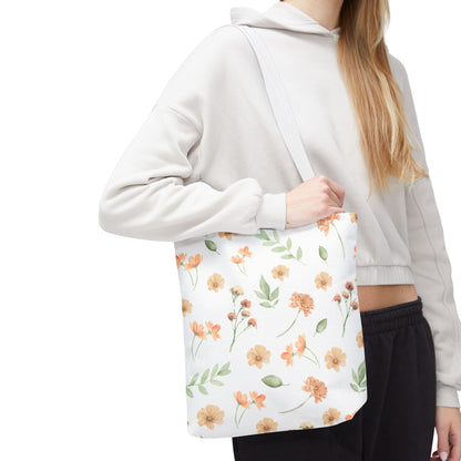 Floral Watercolor Tote Bag – Peach Blossom Pattern, Lightweight Everyday Market Tote