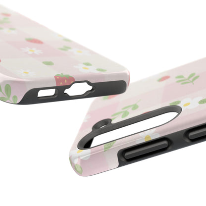 Strawberries & Flowers Tough Phone Case — Floral Fruit Protective Cover